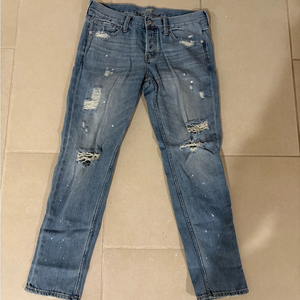 Abercrombie & Fitch Boyfriend Straight Jeans Distressed Paint splatter 4R 27x26